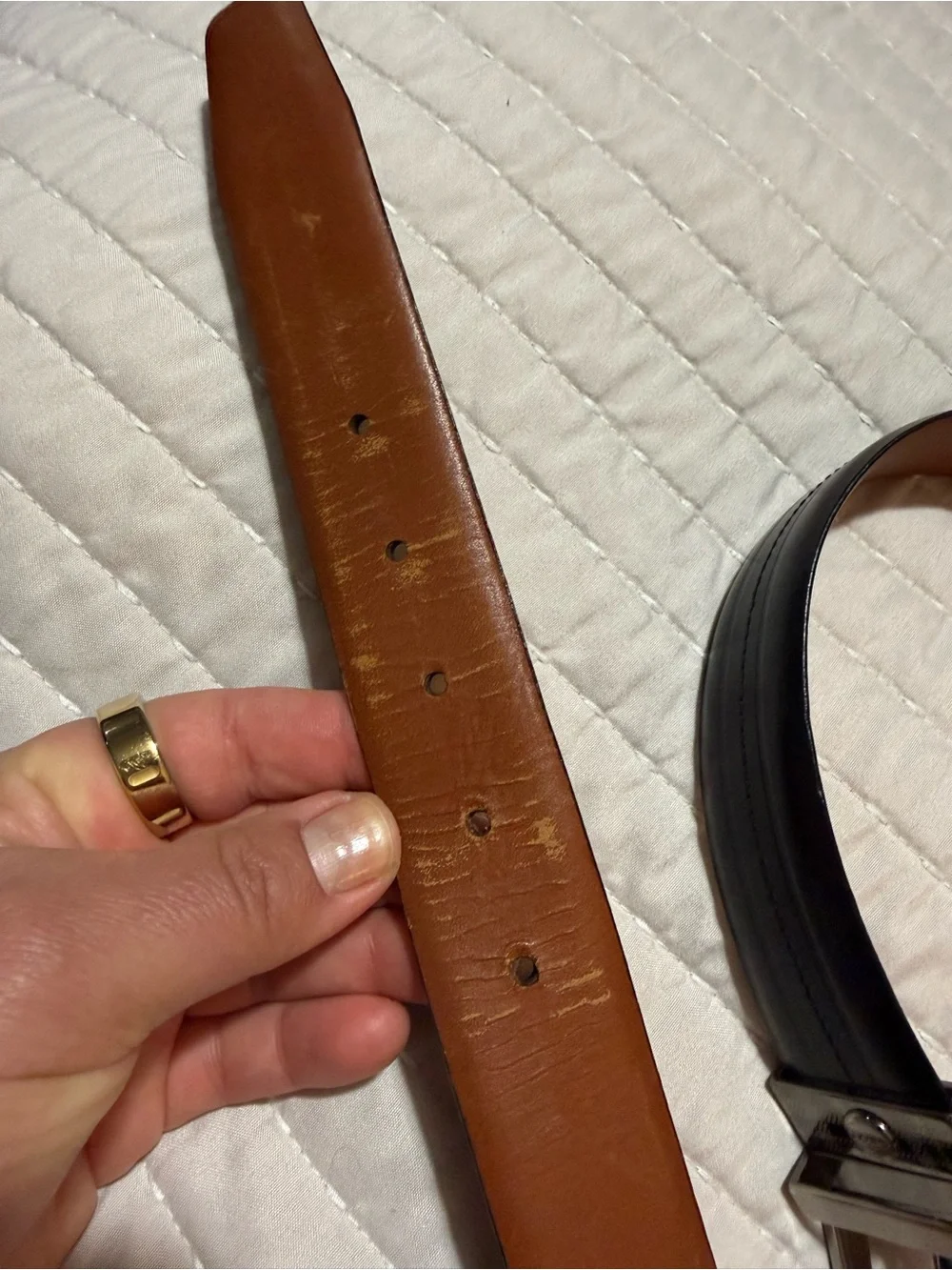 Boconi Black Leather Belt with Patterned Buckle